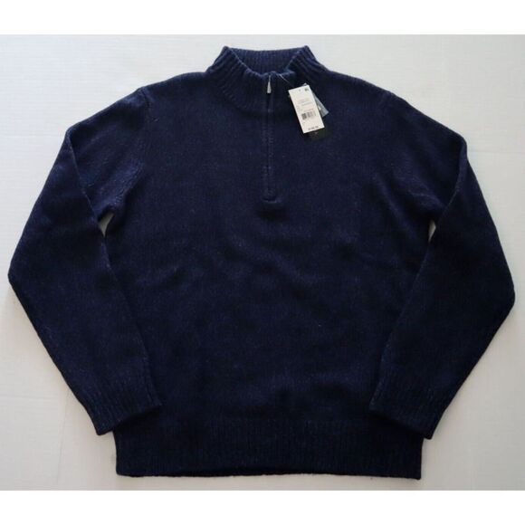 The Men's Store Sz L Navy 1/4 Zip Merino Wool Mock Neck Sweater - Picture 1 of 5